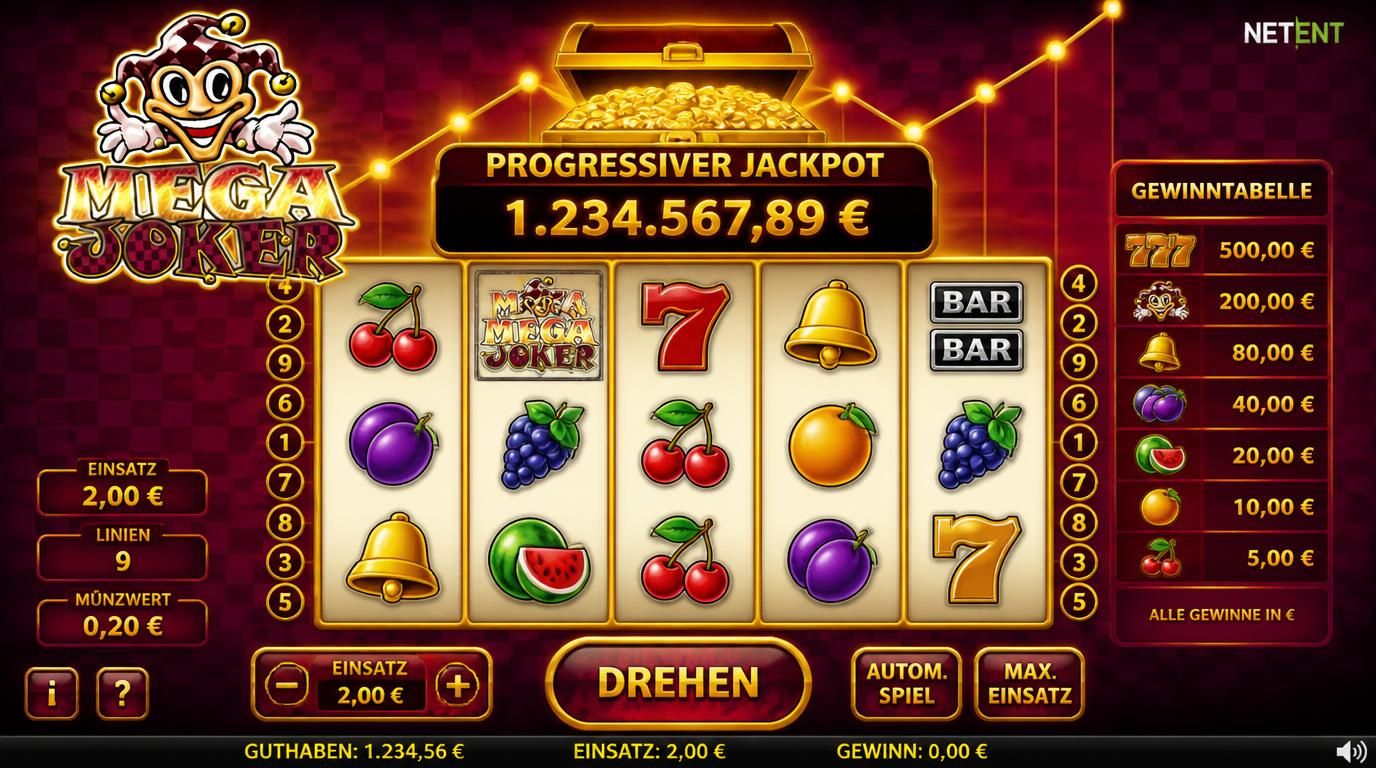 Vorteile des Mega Joker Slots wie Jackpot, Klassiker, NetEnt